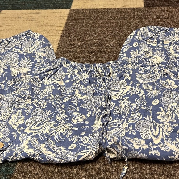 Christian Siriano Blue/Cream Rayon/Linen Blend baggy crop pants  size small - Picture 1 of 9